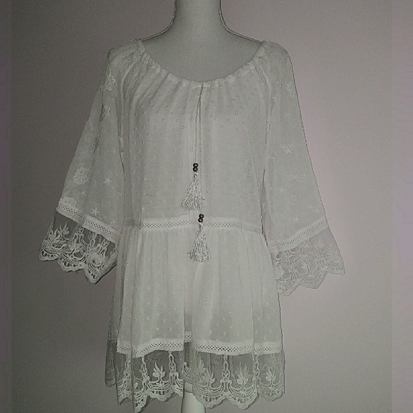 POL Baby Doll Tunic Dress Embroidery & Lace Tie - Picture 3 of 8
